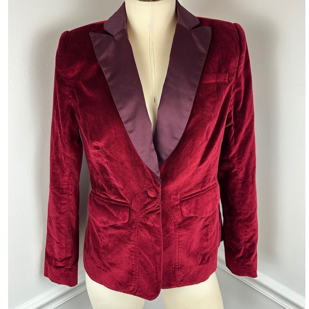 ALTUZARRA For TARGET Burgundy Red Velvet Tuxedo Blazer Satin Lapel | Small - Picture 5 of 12
